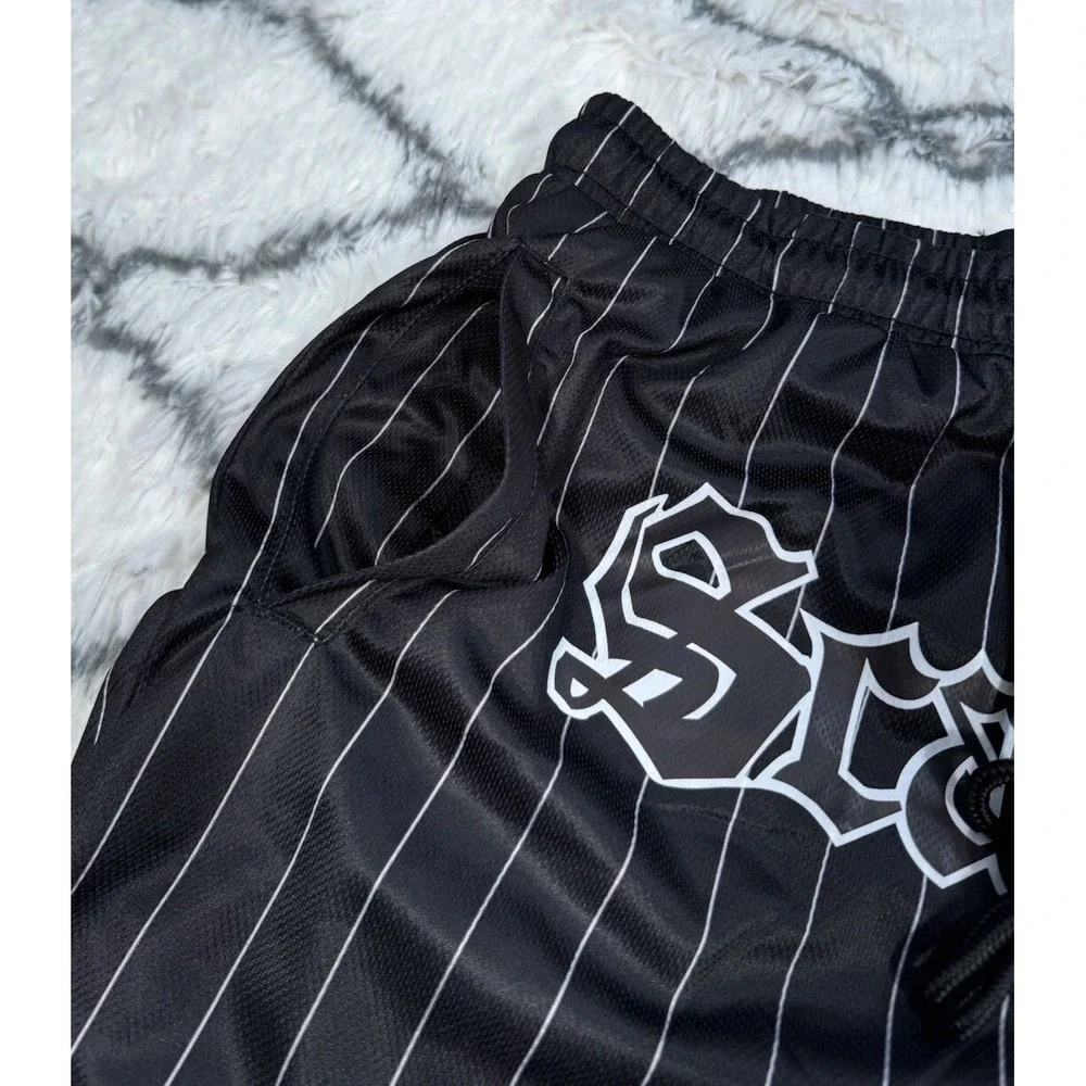 REASON Scarface Mesh Pinstripe Shorts‎ Black Men's Size S *NEW* $49